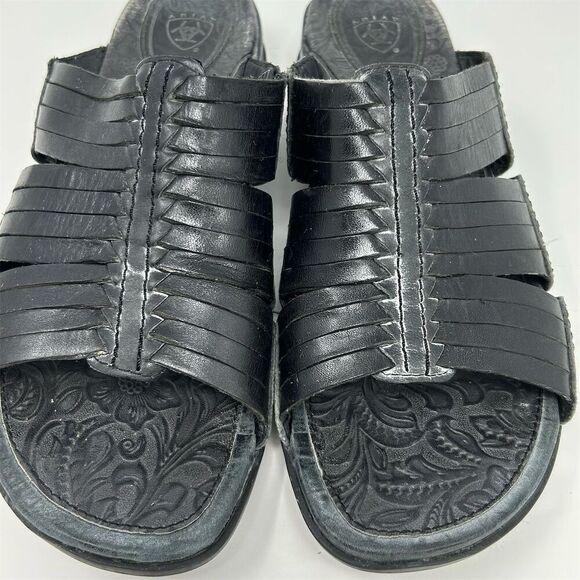 Ariat Women's Costa Huarache Slide Sandals Black Strappy Leather Size 9 Casual - Picture 5 of 12